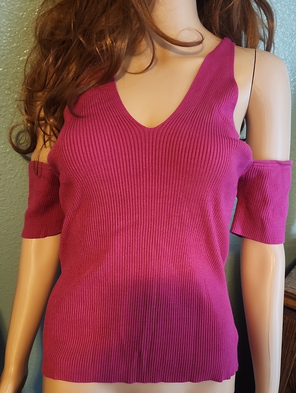 Cache Summer Bright Pink Sweater Off Shoulders